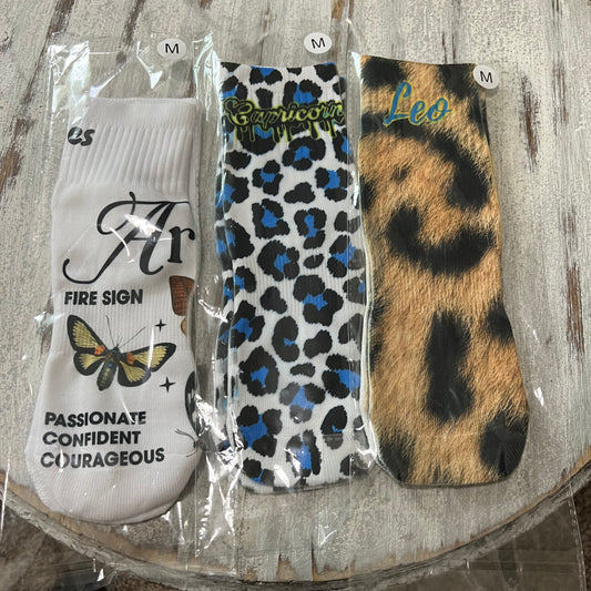 Butterfly, Blue or Brown Leopard Zodiac Socks